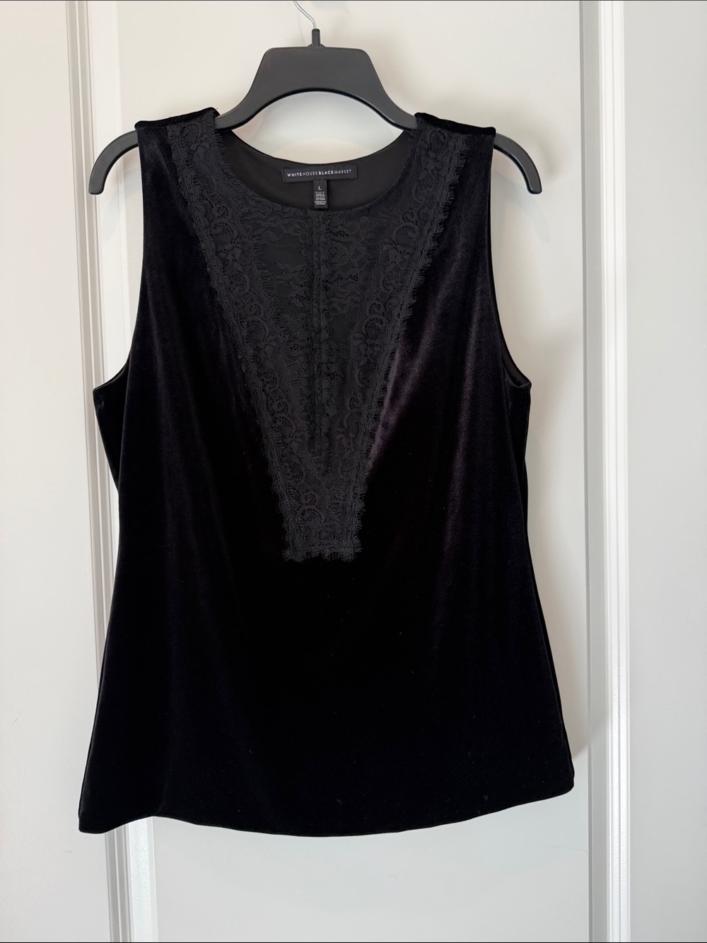 White House Black Market Black Velvet Lace-Trim Tank